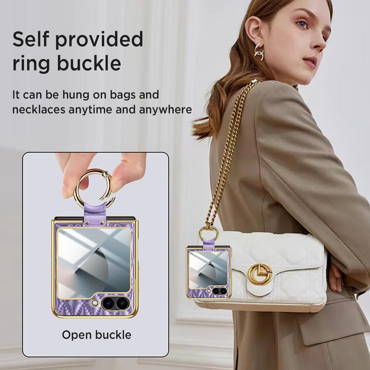 Miimall Lederhülle Kompatibel mit Samsung Galaxy Z Flip 6/Flip7 FE Hülle mit Kameraschutz+Ring Ständ
