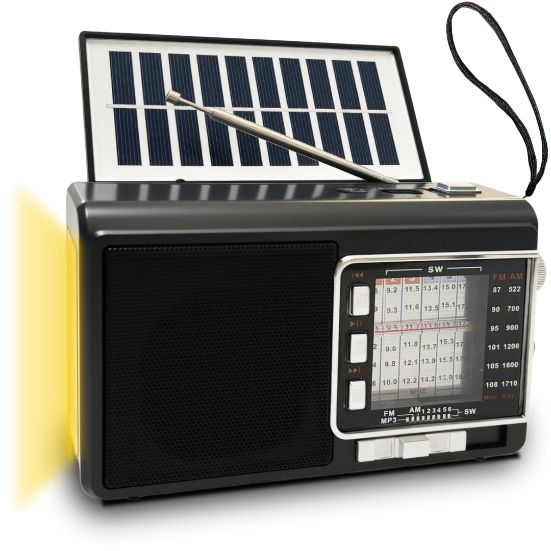 Kleines Radio mit Solarpanel & 1200mAh Akku, AM/FM/SW1-6 Empfänger mit 8W-Lautsprecher/TWS/USB/TF/Ta