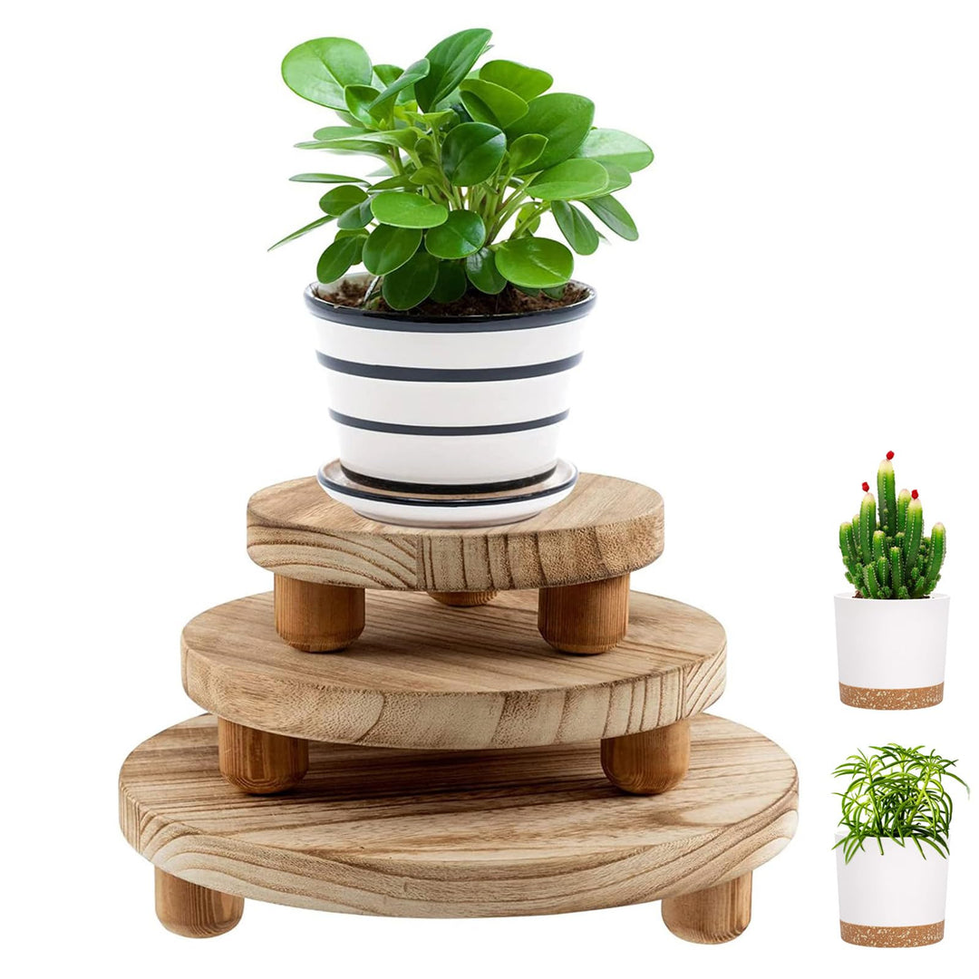 3 Stück Holz Blumenhocker Rund, Rund Holz-Topfpflanzenständer, Mini-Holzhocker-Präsentationsständer,