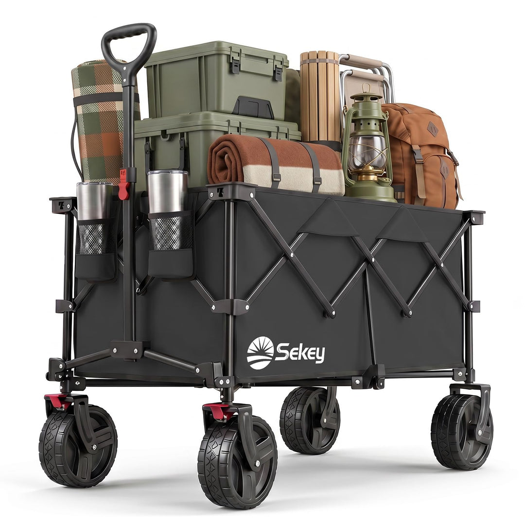 Sekey XXL Plus Bollerwagen Faltbar mit Bremsen 200L 200KG Belastbar, Extra Breite Reifen All Terrain