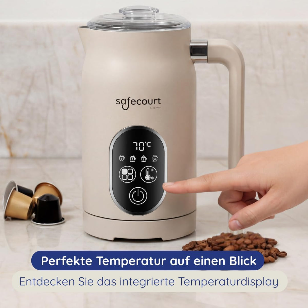 Safecourt Elektrischer Milchaufschäumer – 4 Funktionen & Temperaturregelung – fester & luftiger Milc