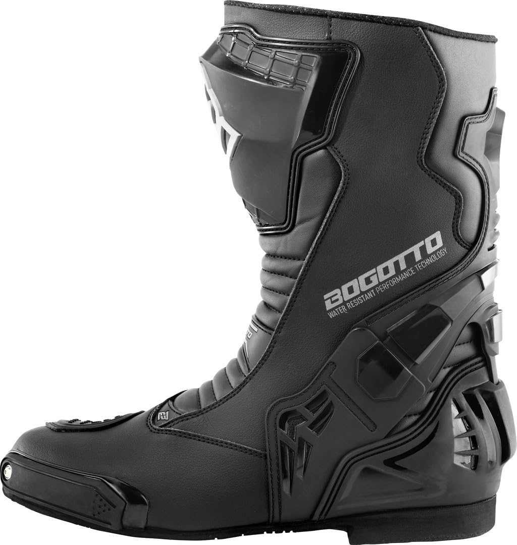 Bogotto Assen WR 2.0 wasserdichte Motorrad Stiefel Schwarz 43 EU, Schwarz 43 EU