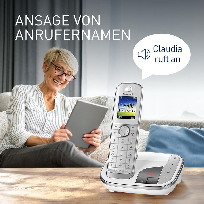 Panasonic KX-TGJ320GW Familien-Telefon mit Anrufbeantworter (schnurloses Telefon, strahlungsarm, Anr