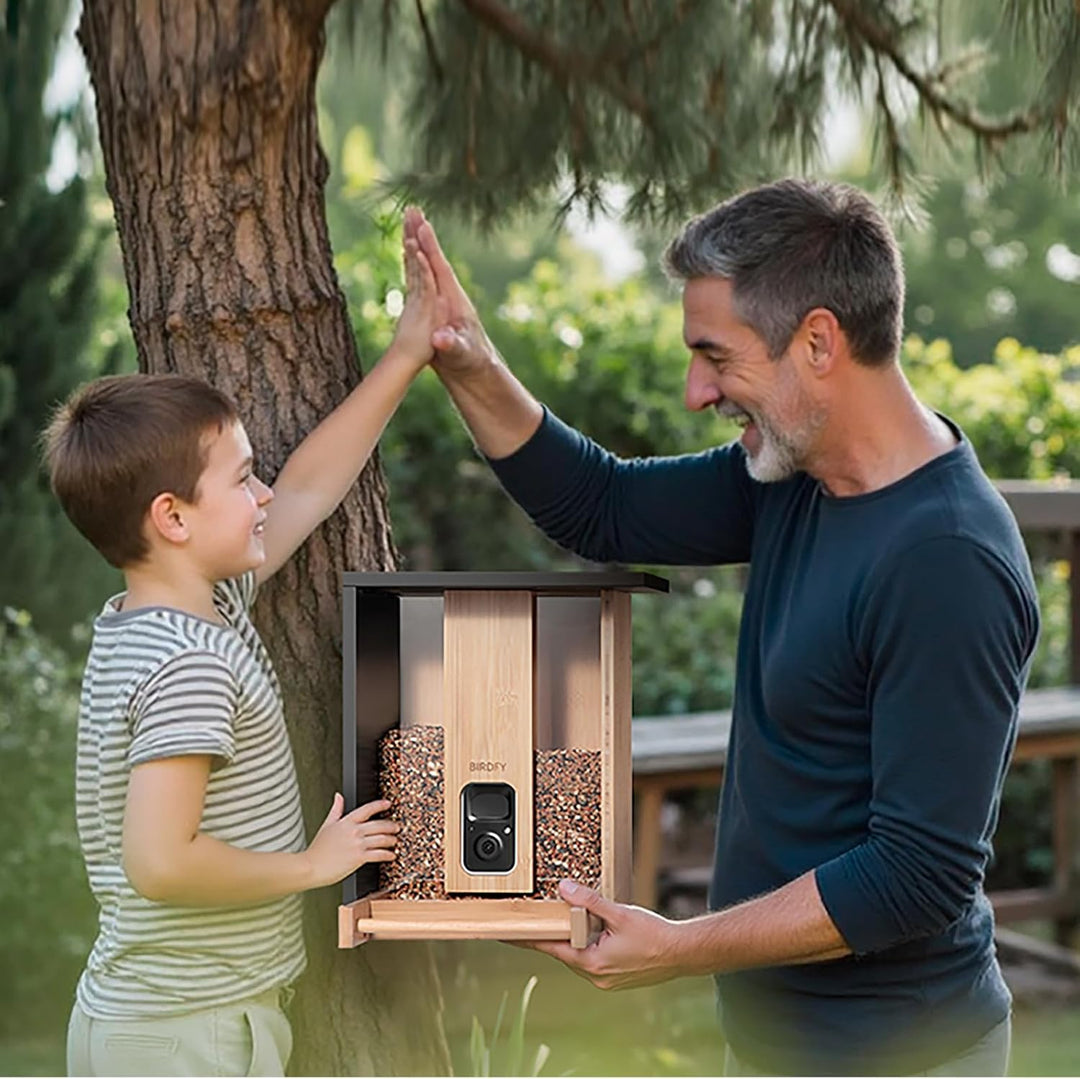NETVUE by Birdfy Vogelfutterhaus mit Kamera zur Live-Beobachtung Nachtsicht, Solarbetrieb Bambus WLA
