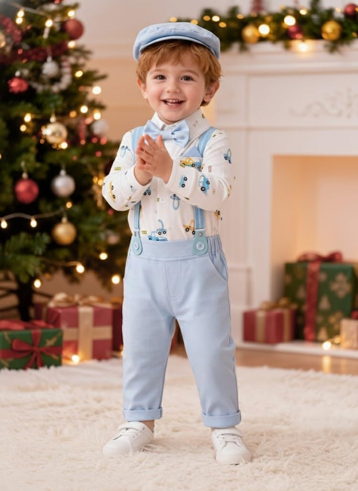 Volunboy Baby Jungen Anzug Set Bekleidung Hemd mit Fliege + Hosenträger Hosen Strampler Anzug 3-6 Mo