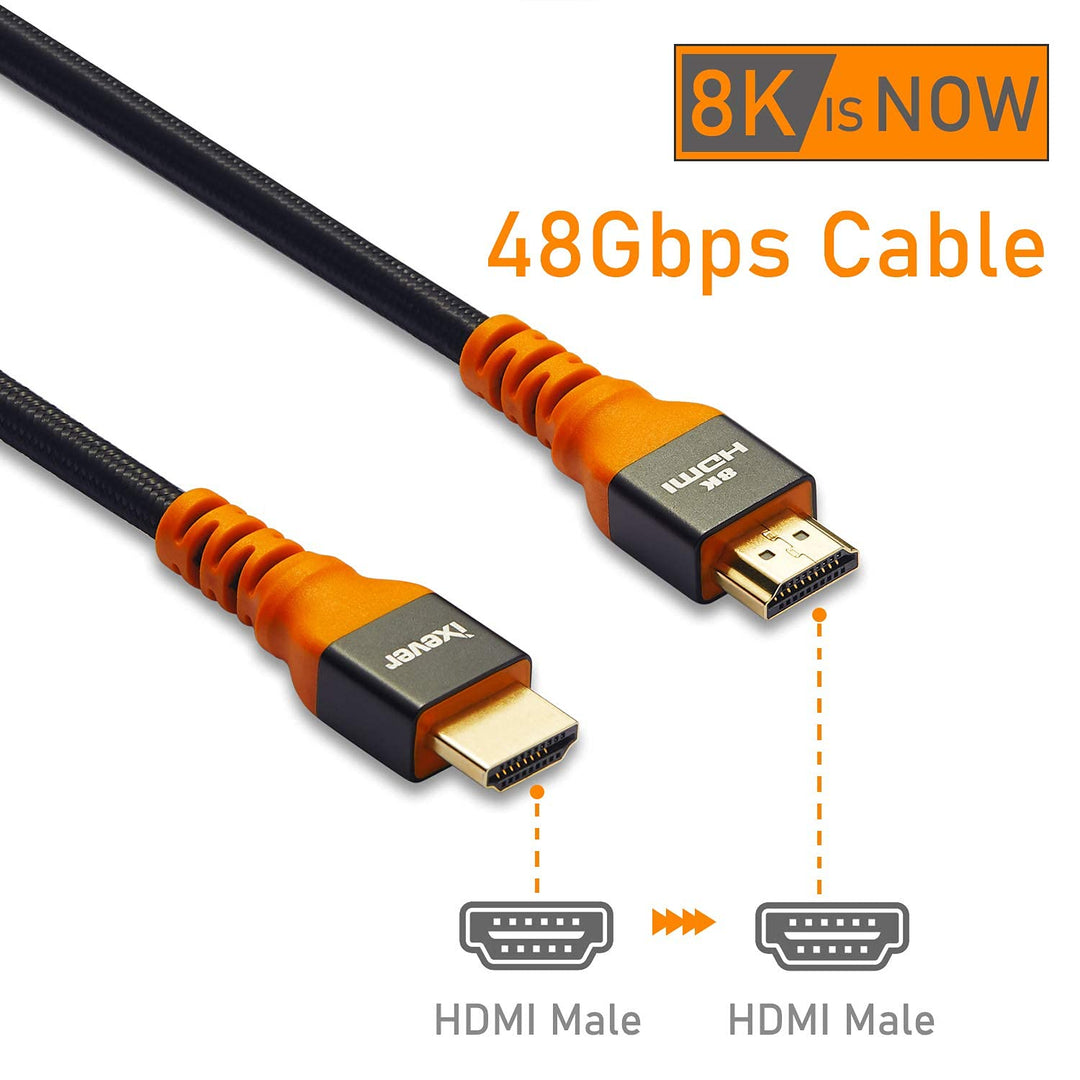 IXEVER 8K HDMI 2.1 Kabel, 5 m, Ultra HD 48 Gbit/s High Speed eARC RTX 3090 HDR10 4:4 HDCP 2.2 & 2.3