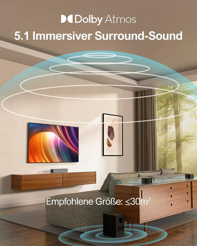 ULTIMEA 5.1 Dolby Atmos Soundbar, 3D Surround Sound System, Soundbar für TV Geräte mit Subwoofer, 2