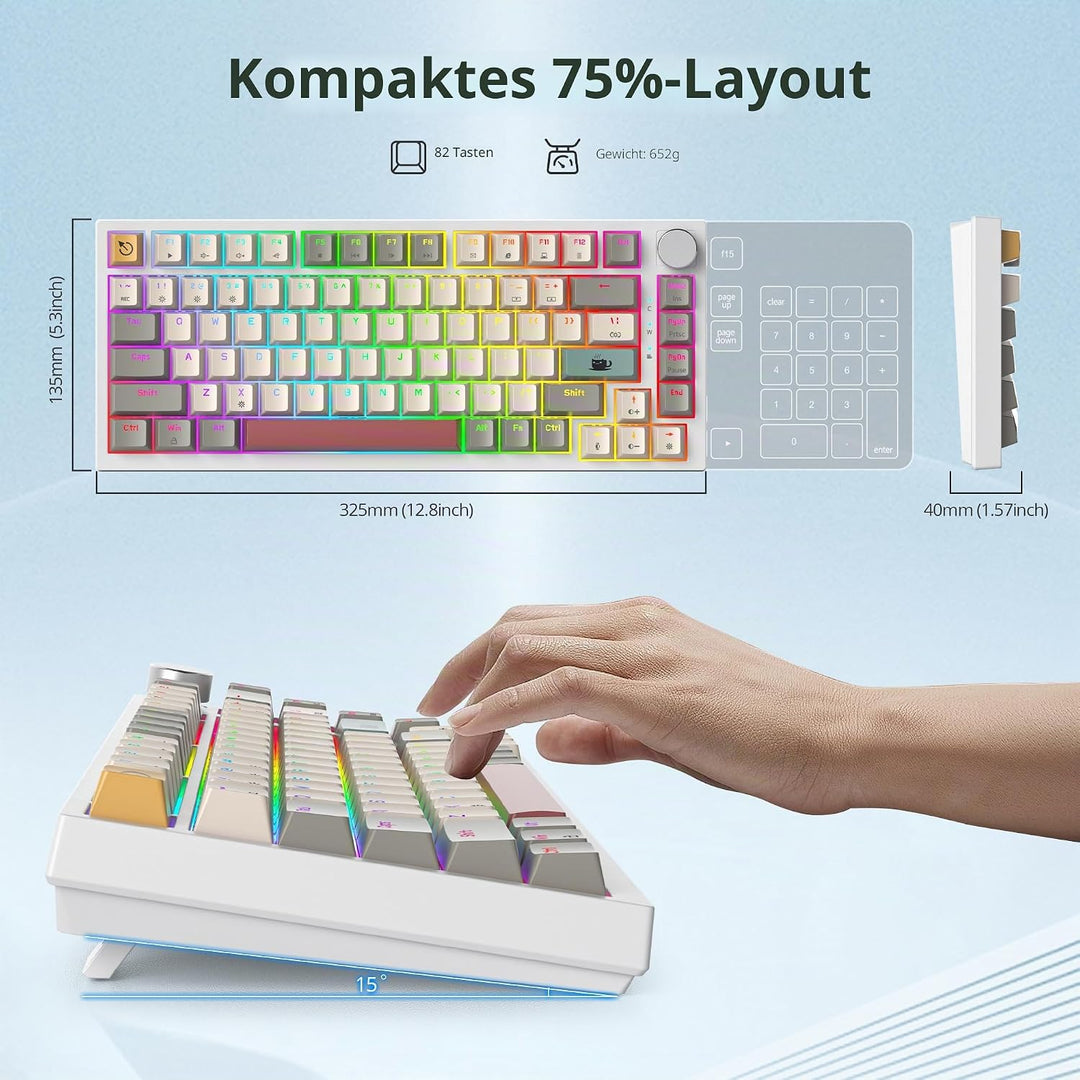SOLIDEE Verkabelte Mechanische Gaming Tastatur 75 Prozent,hot-swap-fähige Mechanische Tastatur mit G