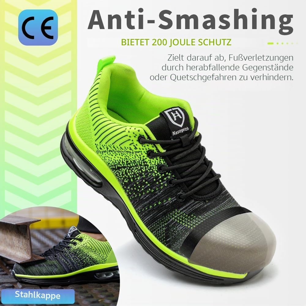 Nasogetch Sicherheitsschuhe Damen Herren Stahlkappenschuhe Arbeitsschuhe Sportlich Atmungsaktiv 36 E