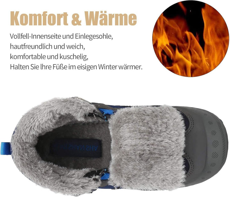 Mishansha Kinder Winterschuhe Gefüttert Winterstiefel für Jungen Mädchen Gr.24-38 26 EU Dunkelblau,