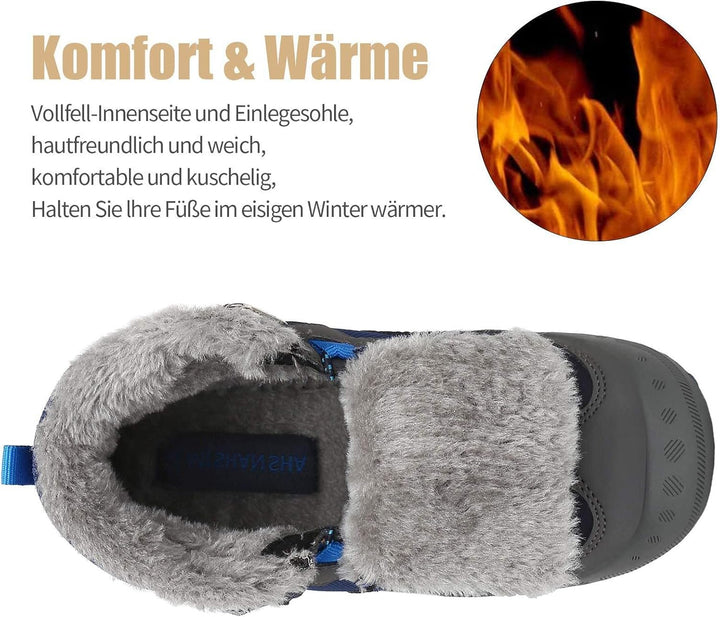 Mishansha Kinder Winterschuhe Gefüttert Winterstiefel für Jungen Mädchen Gr.24-38 27 EU Dunkelblau,