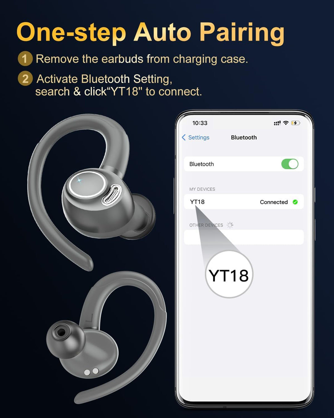 Bluetooth Kopfhörer Sport, in Ear Kopfhörer Kabellos Bluetooth 5.3 mit HD Mic, Herausragender Sound,