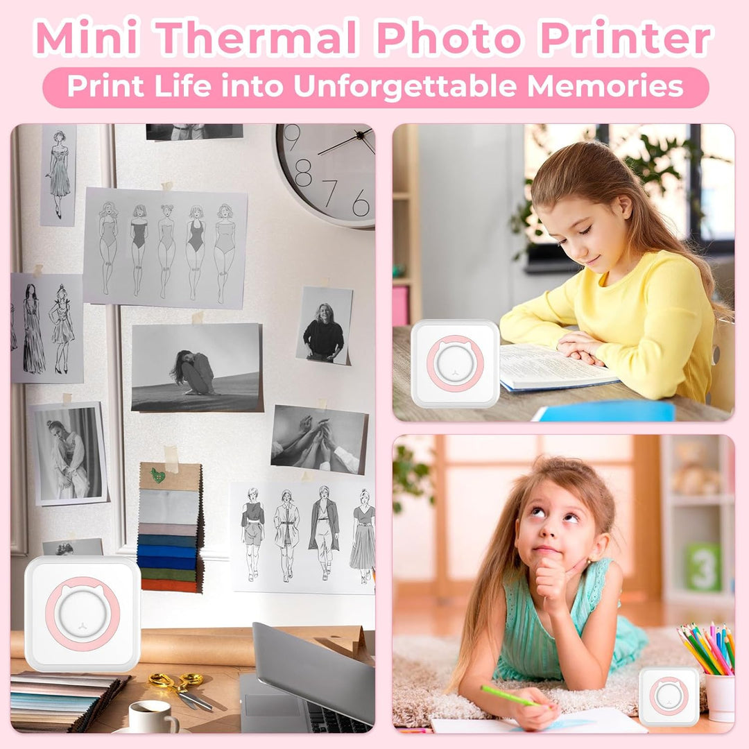 Mini Drucker, Wireless Fotodrucker Thermodrucker, Tragbarer Mini Fotodrucker, Smartphone Bluetooth D