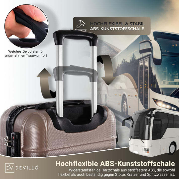 Devillo® Hartschalenkofferset Kofferset 4tlg. S-M-L-XL, Champagner - Hard Shell Trolley Koffer Reise