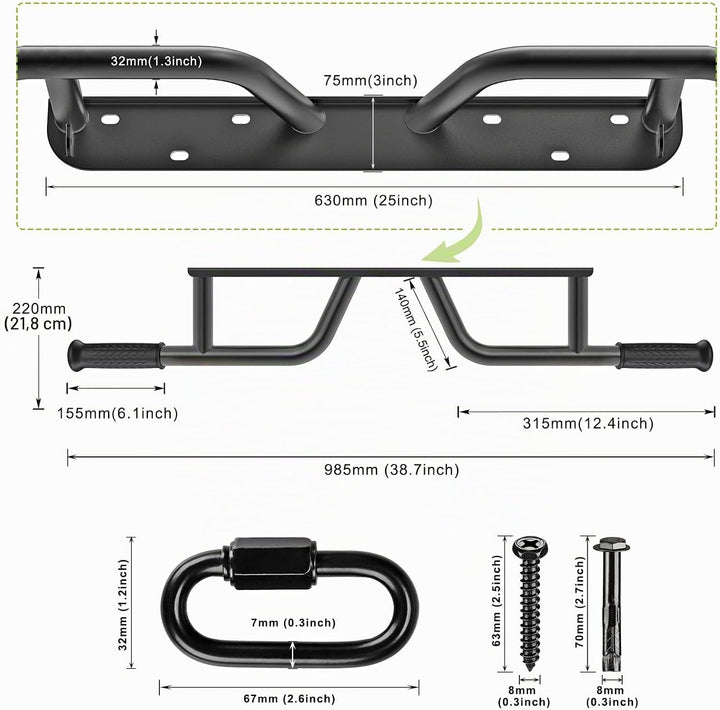 Kipika Heavy Duty Ceiling Mounted Pull Up Bar, Highly Adjustable, Multifunctional Chin Up Bar