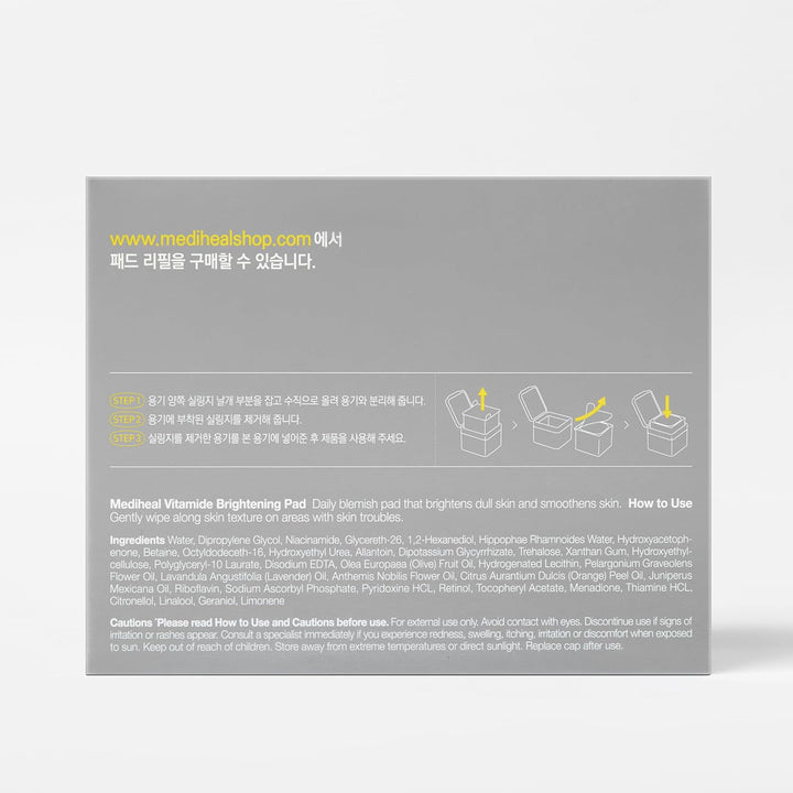 MEDIHEAL Vitamide Brightening Pad - Vegan Face Hypoallergenic Pads with Niacinamide, Sea Buckthorn -