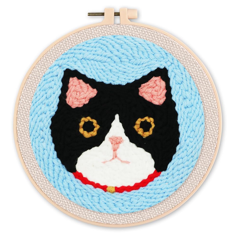 Figured'Art Punch Needle Set für Erwachsene - Stickerei, ideal für Anfänger - Katzenkopf - 20x20cm m