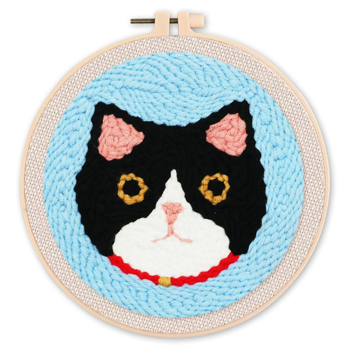 Figured'Art Punch Needle Set für Erwachsene - Stickerei, ideal für Anfänger - Katzenkopf - 20x20cm m