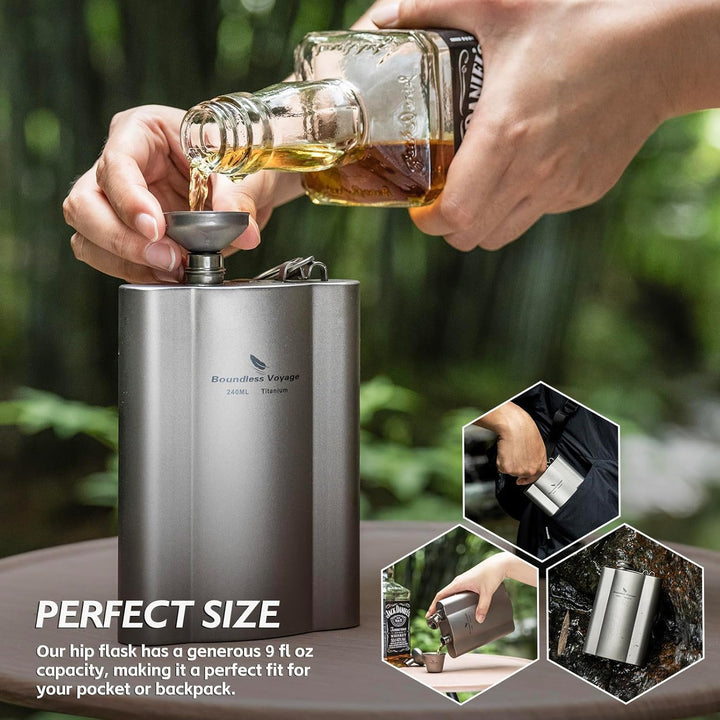 iBasingo Flachmänner aus Titan 240ml Ultraleichter kleiner Flachmann für Spirituosen Tragbare Reise