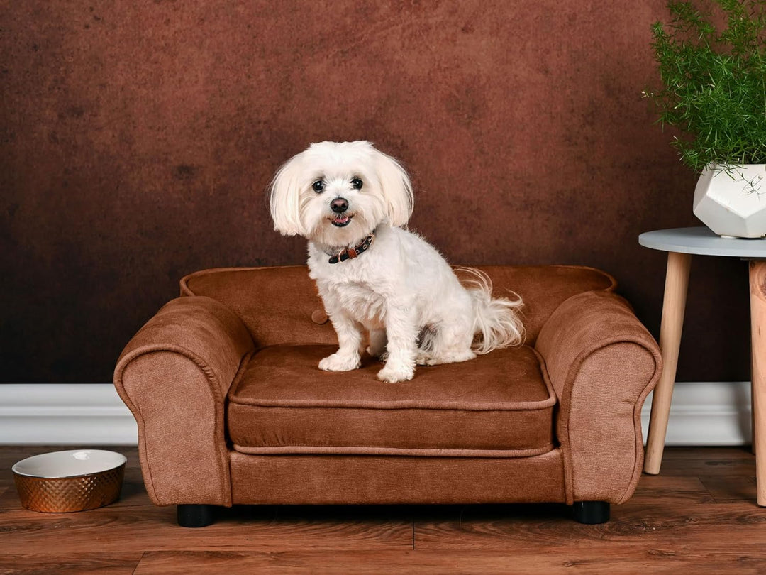 MG Design Haustiersofa in Braun – stabiles Holzgestell, weich gepolstert, pflegeleicht – Hundesofa &amp;