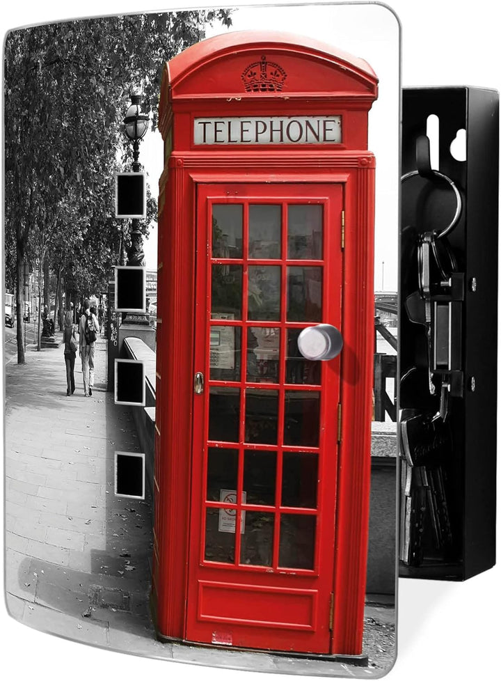 banjado® Design Schlüsselkasten aus Edelstahl Motiv London Telephone für 10 Schlüssel - Schlüsselsch
