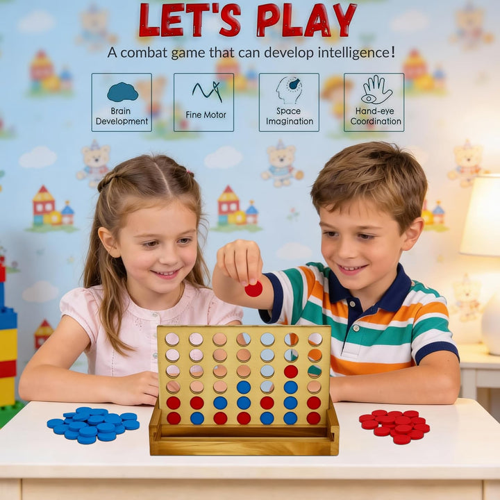 4 in einer Reihe Spiel Holz, Vertikales Strategiespiel für 2 Spieler, Pädagogisches Lernspielzeug, G