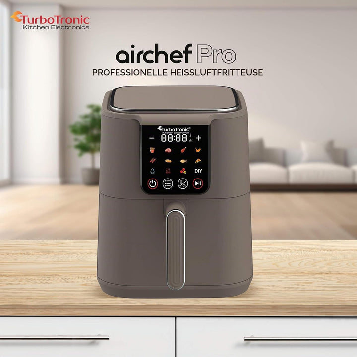 TurboTronic Heissluftfritteuse XL 6Liter 0,6kg Pommes mit Silikoneinlage 12 Programme digital Touch-