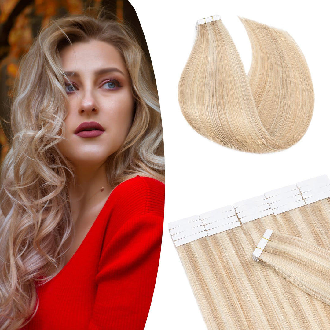 SEGO Tape in Extensions Echthaar Haarverlängerung 20 Pcs 2.5g/Tresse Klebeband Band Haarteil glatt K
