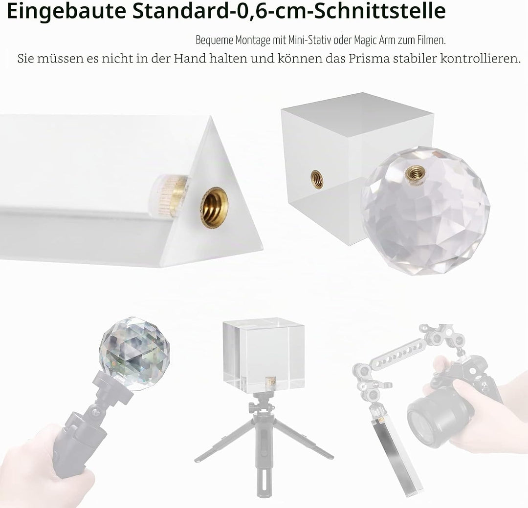 Selens 3 Stück Fotografie Kristall Prisma mit 1/4" Gewindeloch, Professionelle Optik Kristall Glas W