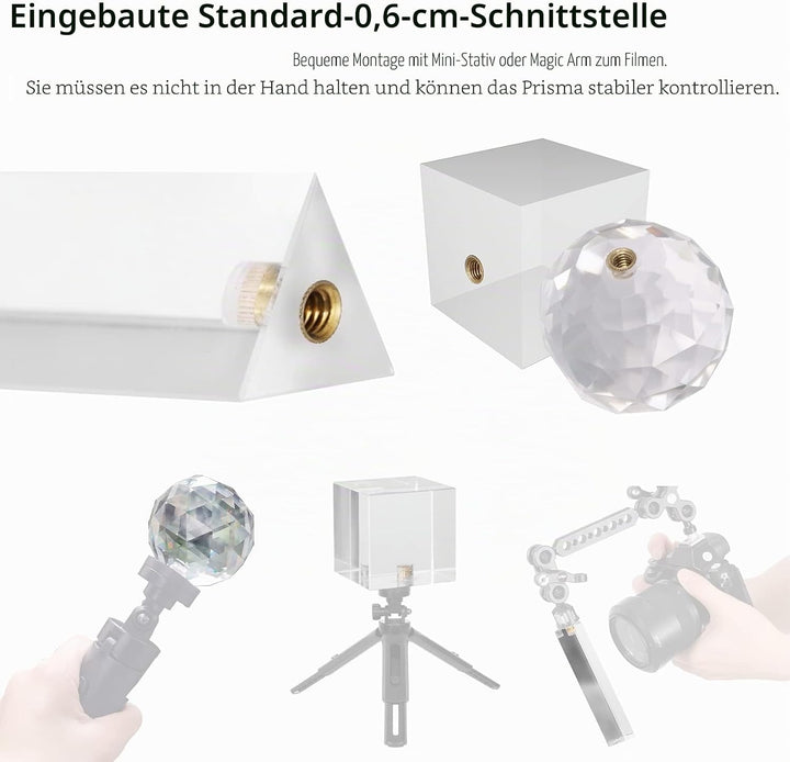 Selens 3 Stück Fotografie Kristall Prisma mit 1/4" Gewindeloch, Professionelle Optik Kristall Glas W