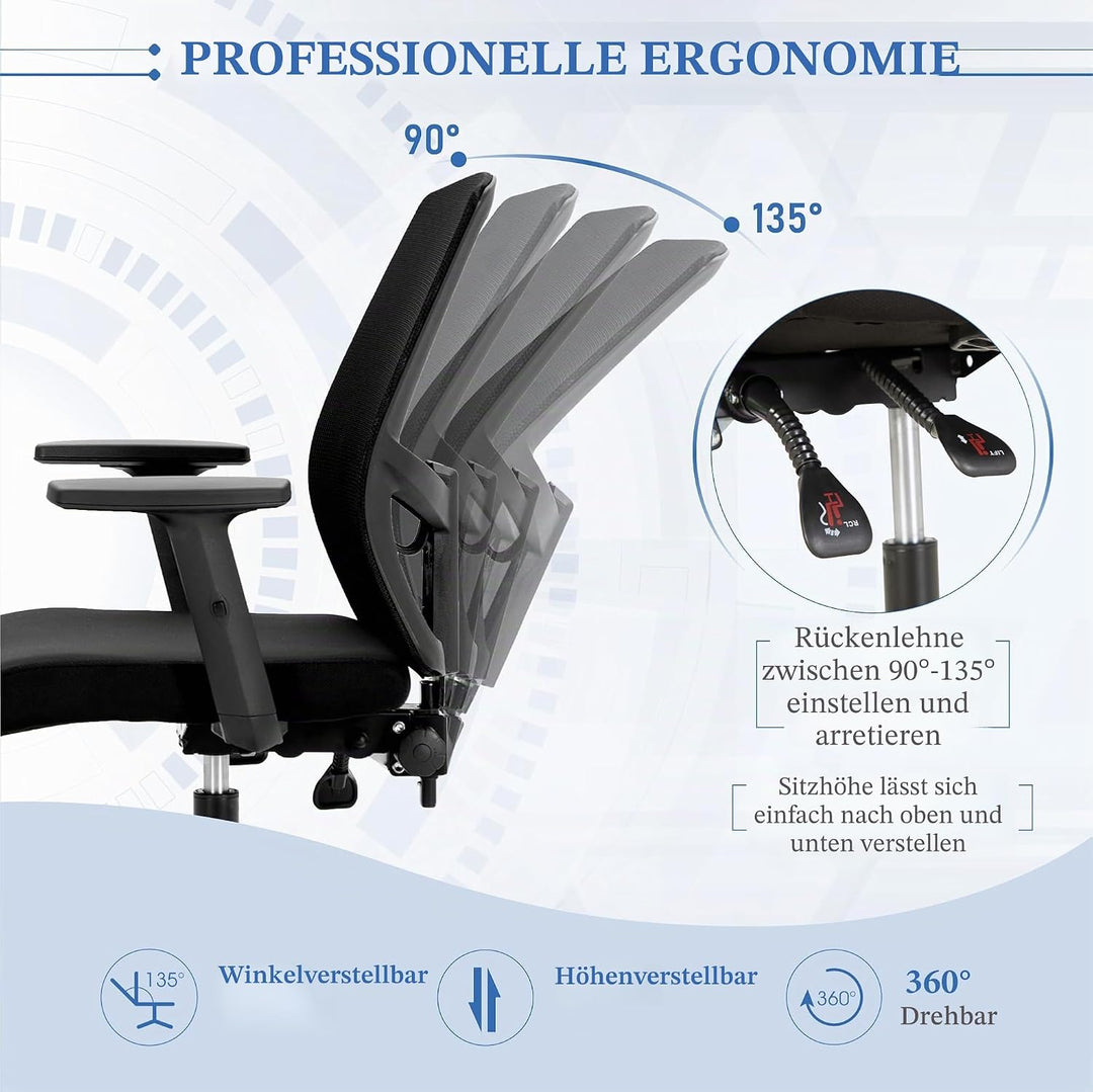 Alpha Home Bürostuhl Ergonomischer Schreibtischstuhl, Computer-Arbeitsstuhl mit atmungsaktivem Mesh