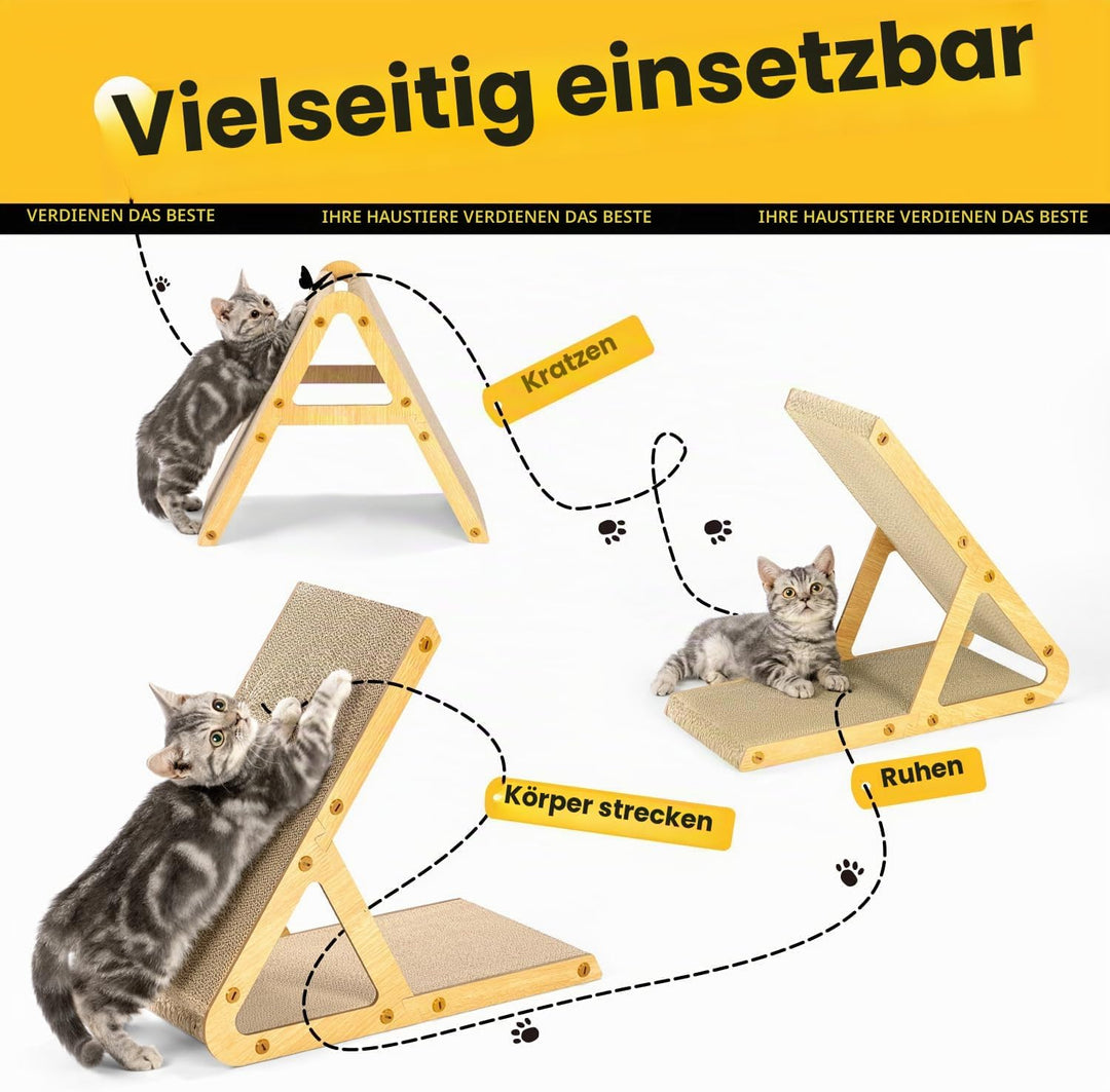 A-Frame Kratzmöbel aus Recycling-Pappe &amp; Holzrahmen, beidseitiges Kratzbrett für Kitten, Kratzliege
