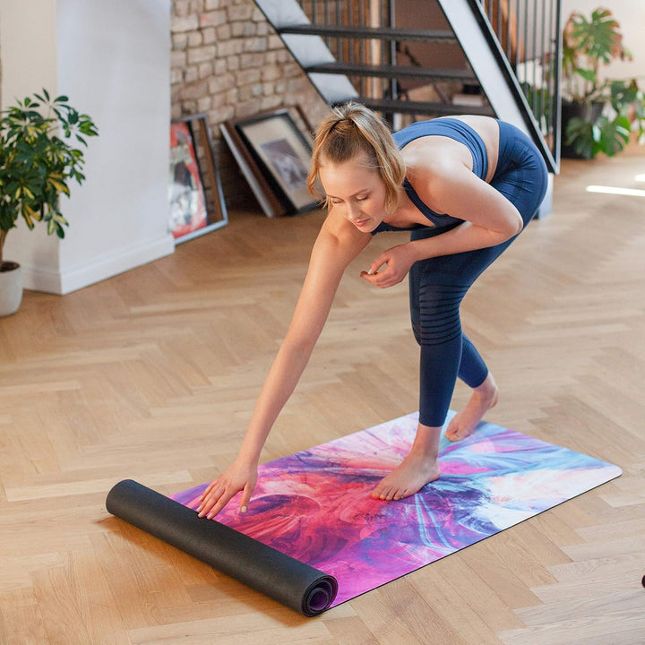 Fitnessmatte, Yogamatte aus umweltfreundlichem Naturkautschuk und rutschfest mit Design und Tragegur