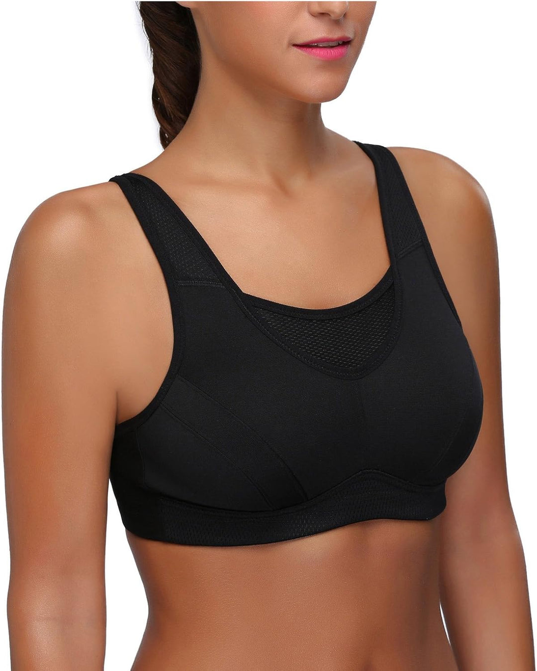 Wingslove Damen Sport BH ohne Bügel Nicht Gepolstert High Impact Bustier Halt Joggen BH 75C Schwarz,