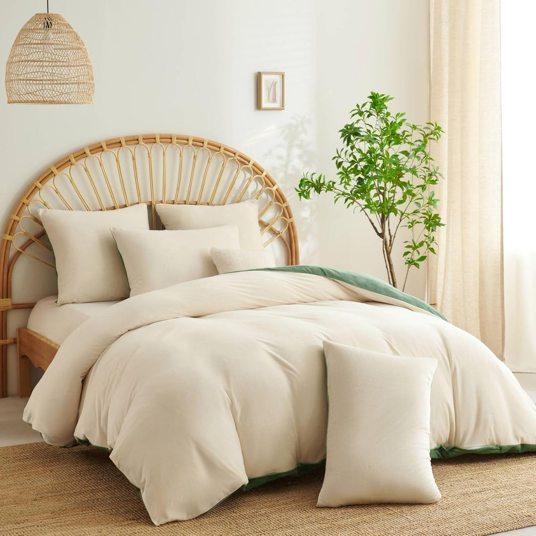 Tospass Winter Bettwäsche 200x200cm 3 Teilig Plüsch Flanell Fleece Creme Weiss Frucht Grün Warm Wint