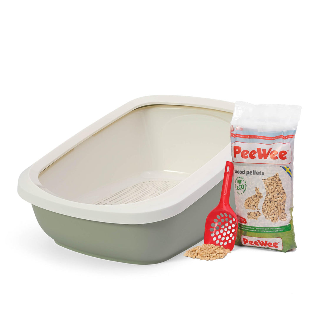Katzentoilette mit Trennsystem – System Katzenklo für Holzpellets, weniger Geruch durch Urin- & Kott