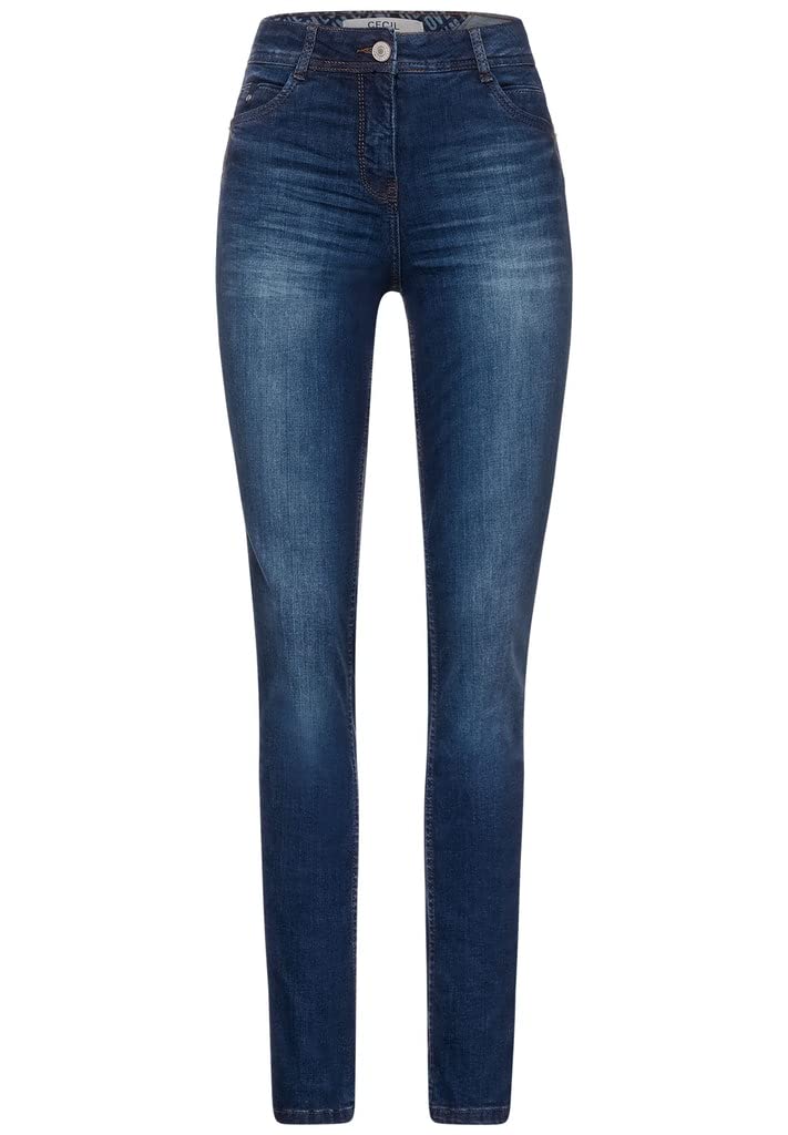 Cecil Damen Toronto Lang Jeans 26W / 32L Mid Blue Used Wash, 26W / 32L Mid Blue Used Wash