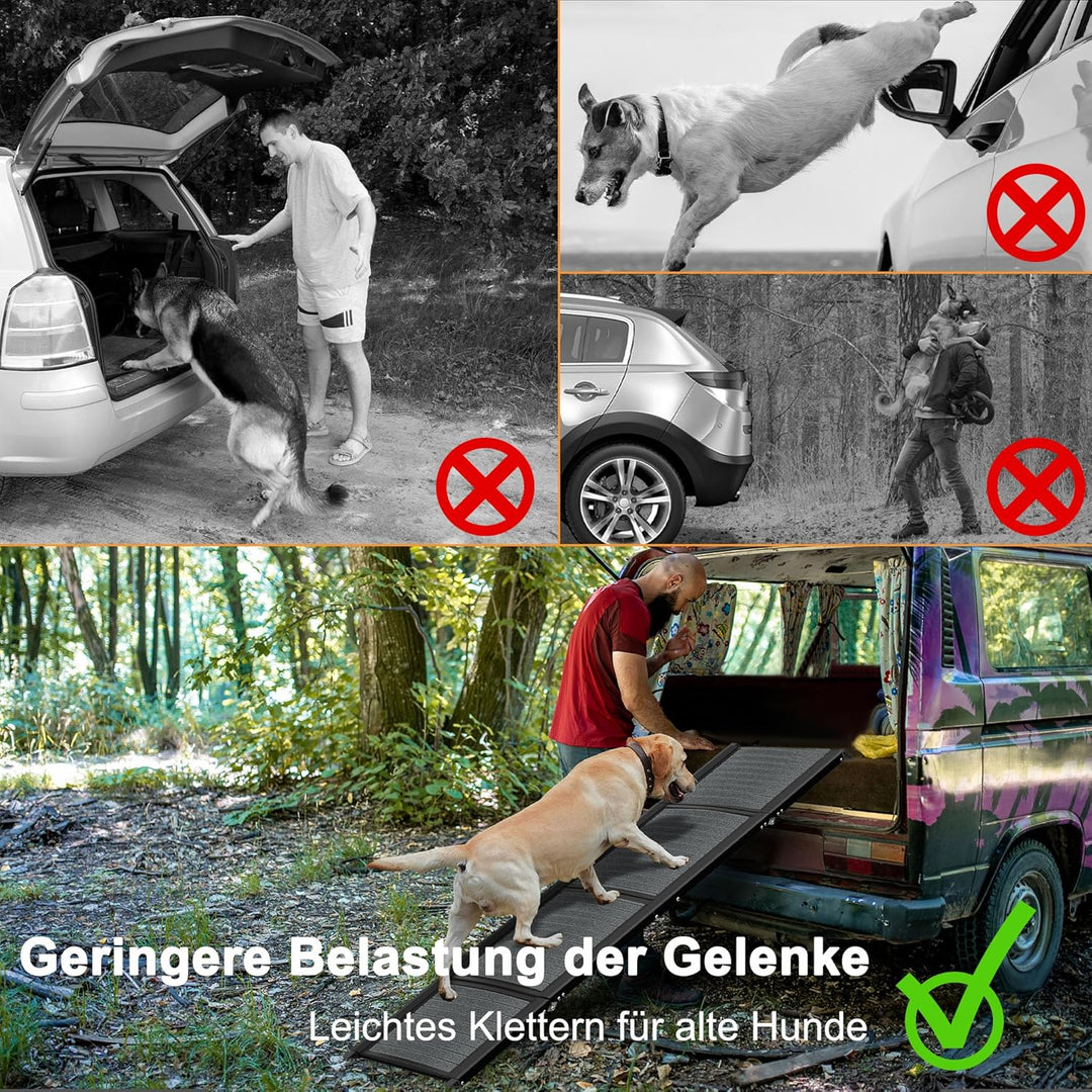 UISEBRT Klappbare Hunderampe für Autos & SUVs, Aluminium Hundetreppe 157x43cm, Tragbare Sicherheitst