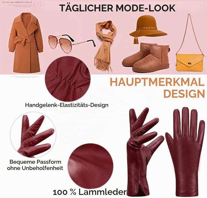 MGGMOKAY Damen Lederhandschuhe Kaschmir gefüttert XL Weinrot(Thouchscreen), XL Weinrot(Thouchscreen)