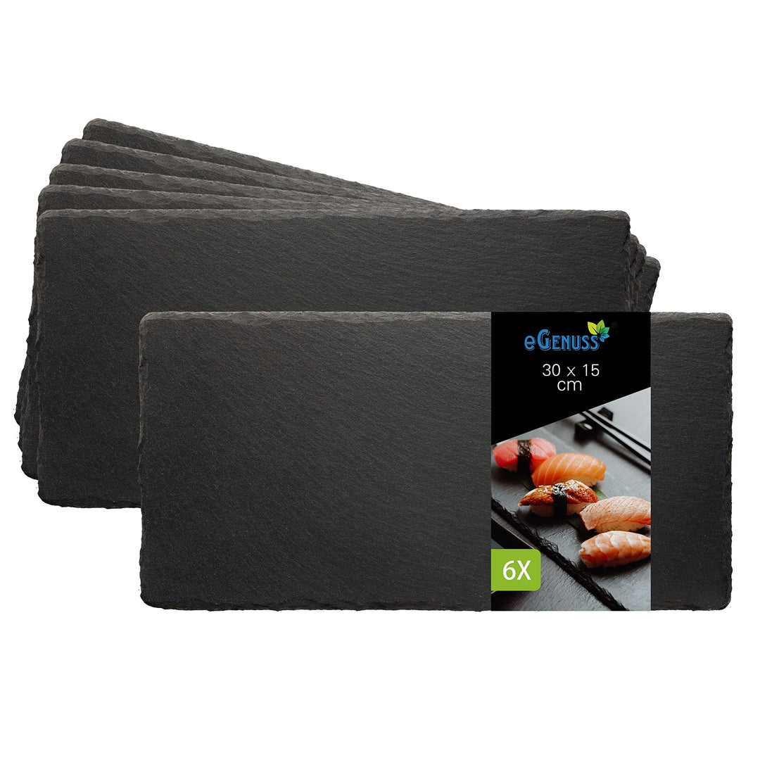 eGenuss 6er-Set Schieferplatten Dessertteller Sushi Geschirr schwarz Teller Schiefer Serviertablett