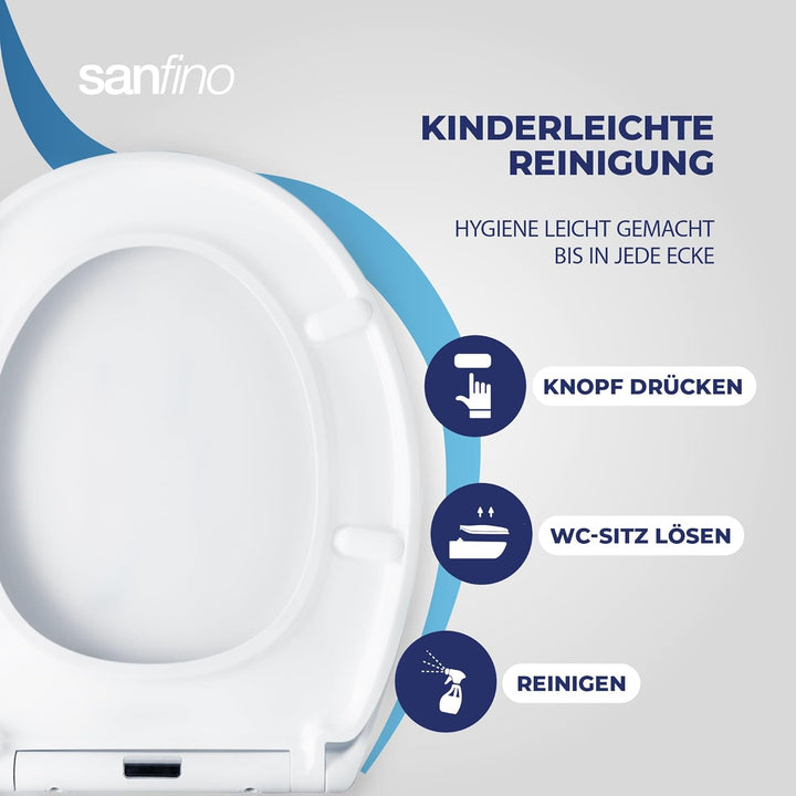 SANFINO® Premium WC Sitz mit Absenkautomatik oval – 5 Jahre Garantie – TÜV geprüfter WC Sitz mit Sch