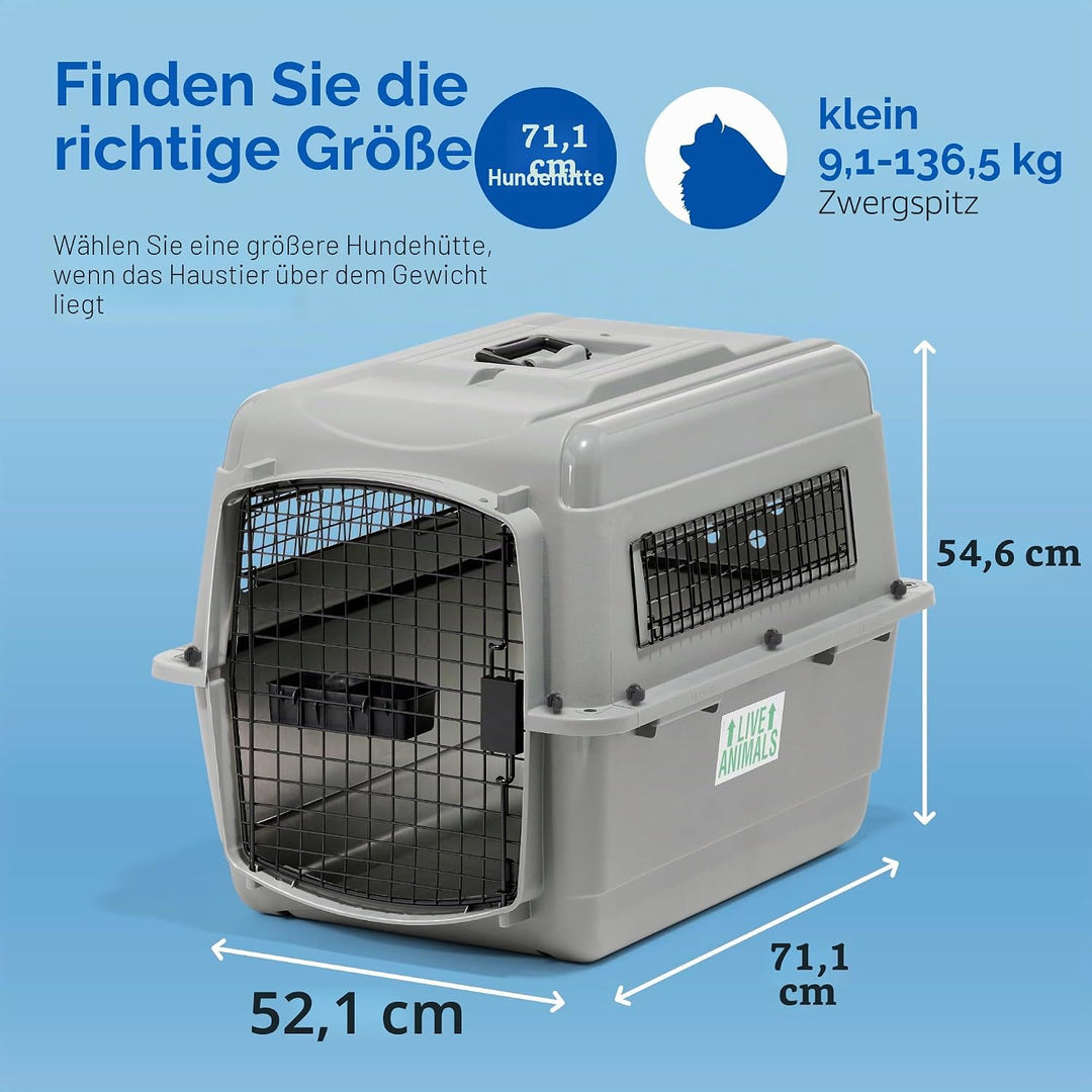 Petmate 00200 Transportin Sky Kennel 28, 71,12 L x 52,07 B x 54,61 H cm, Grau L 71 x B 52 x H 55 cm