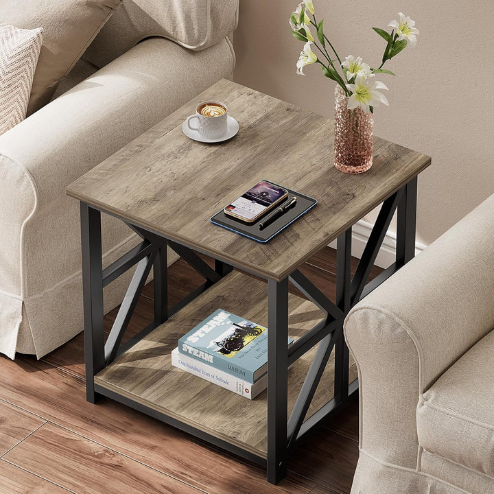GreenForest Beistelltisch mit 2-stufigem Ablagefach, 50 cm quadratischer Wohnzimmertisch, praktische