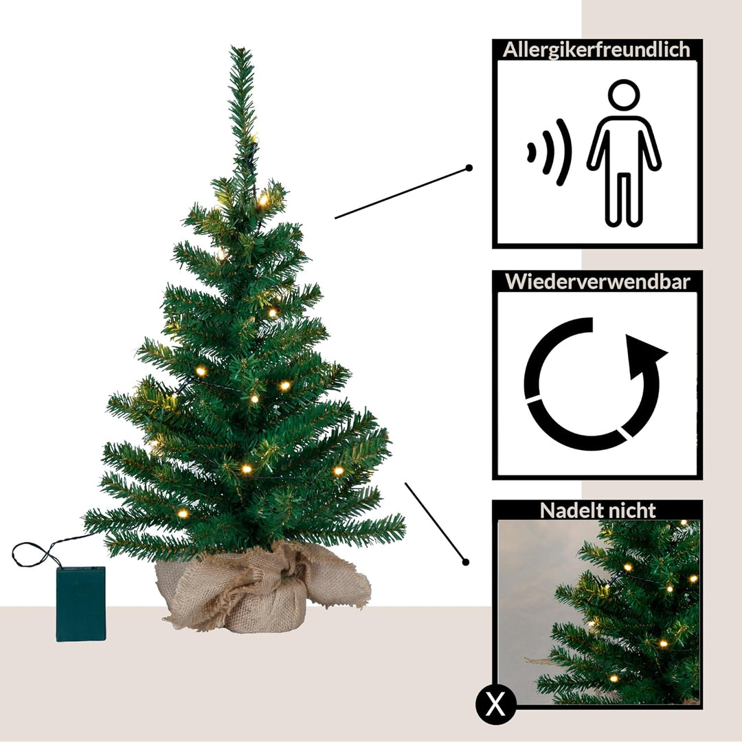 EGLO künstlicher Weihnachtsbaum 60 cm für innen, Deko-Tannenbaum mit LED-Beleuchtung warmweiss und T