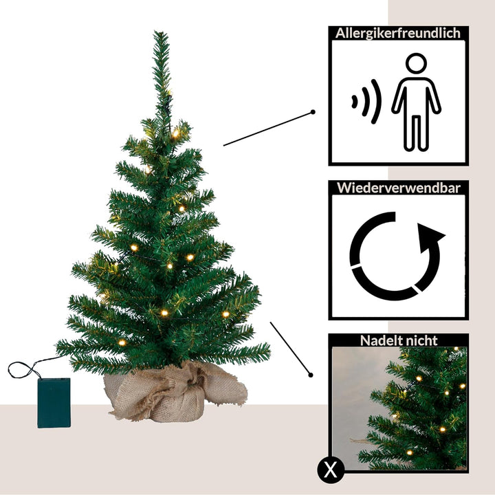 EGLO künstlicher Weihnachtsbaum 60 cm für innen, Deko-Tannenbaum mit LED-Beleuchtung warmweiss und T