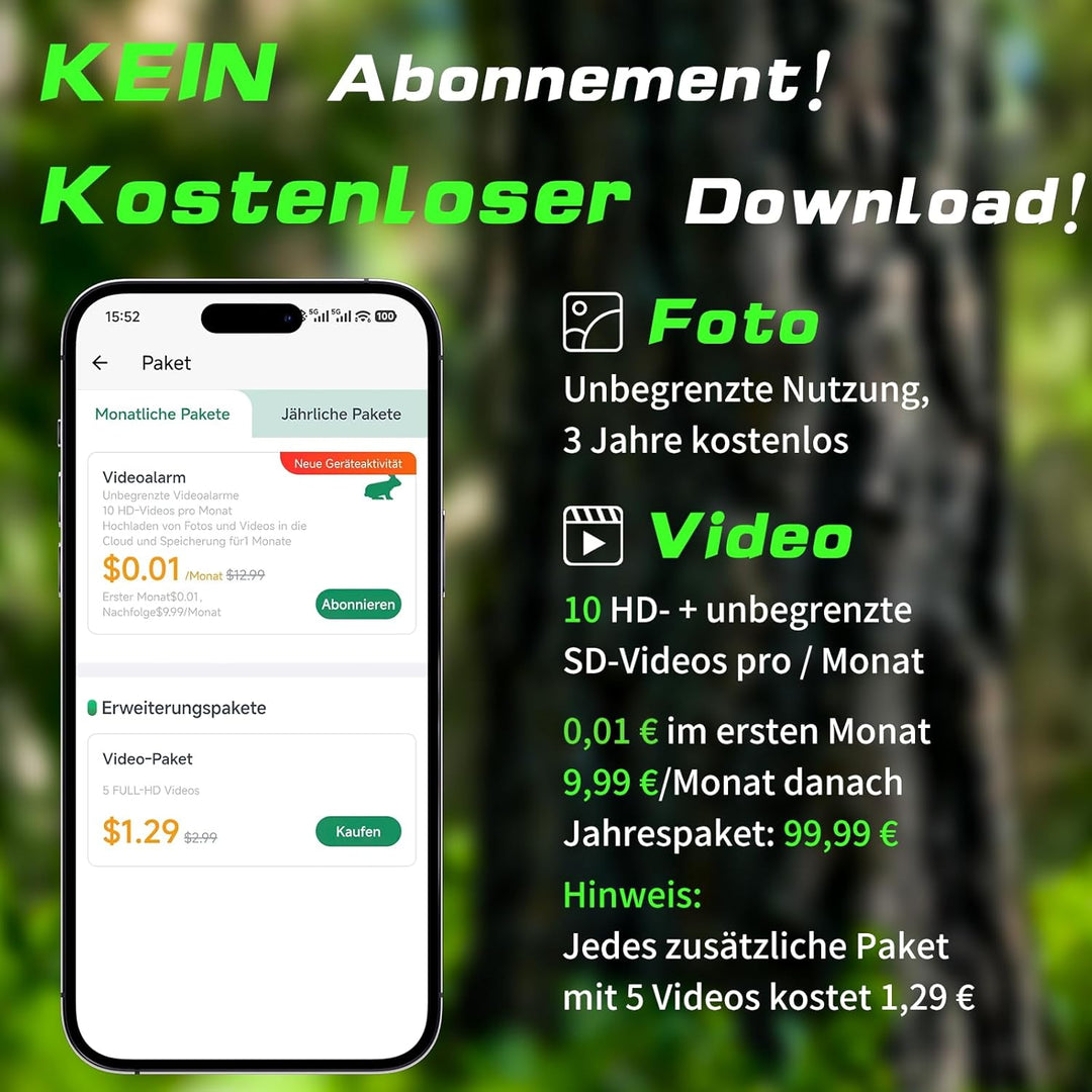 Wildkamera 4G-LTE mit Handyübertragung App, Wildkamera Solar mit Akku 5200mAh Wildtierkamera mit Bew