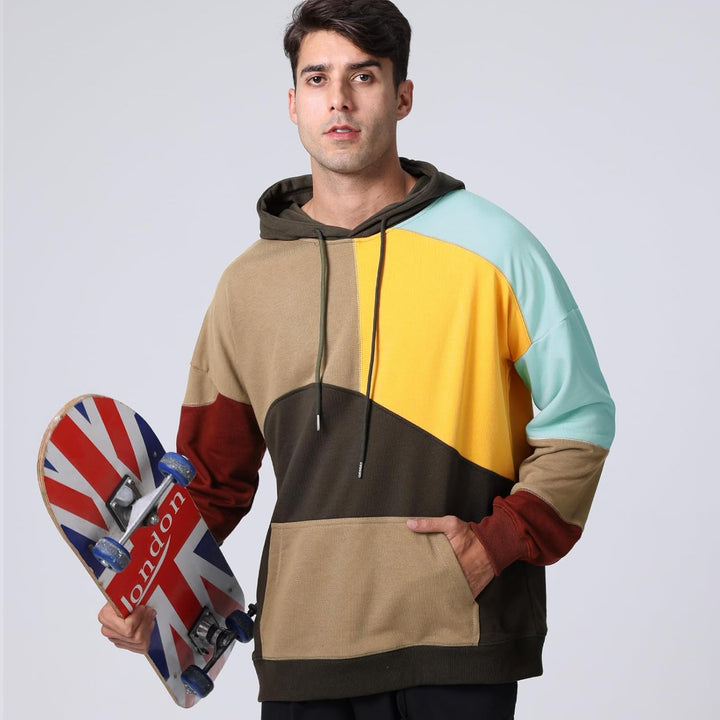 Hoodie Herren Kapuzenpullover Pullover，Herren Techwear Hip Hop Patchwork Unisex Streetwear Sweatshir
