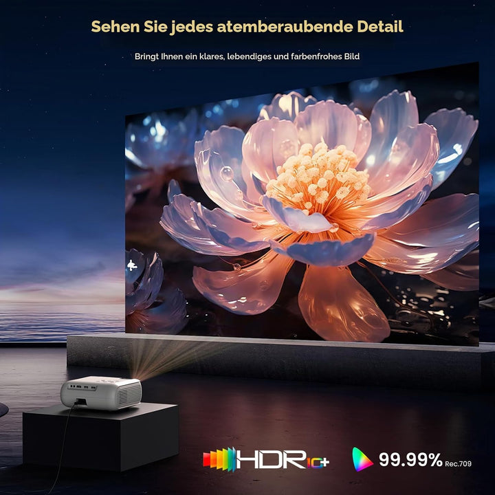 2026Mini Beamer FHD 4K,Lower Noise 450ANSI Tageslichttauglicher projektor|Auto-Keystone,HiFi-Lautspr