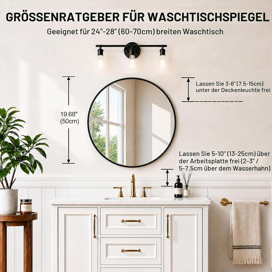 moderntop 50 cm runder Badezimmerm Spiegel mit schwarzem Aluminiumrahmen,Wandmontierter Spiegel,HD-G