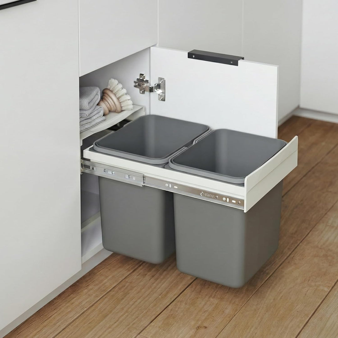 FurniFit Einbau-Mülleimer für 40 cm Schrank 2-fach Abfallsystem mit Deckel Soft-Close & Vollauszug 2